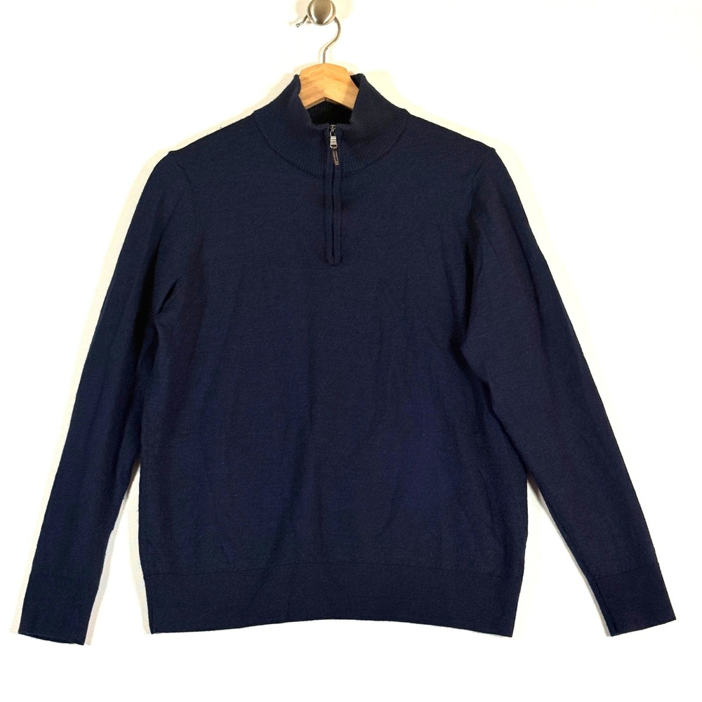 Thomas Dean Large Quarter Zip Sweater Blue Mens Merino Wool Blend Preppy‎